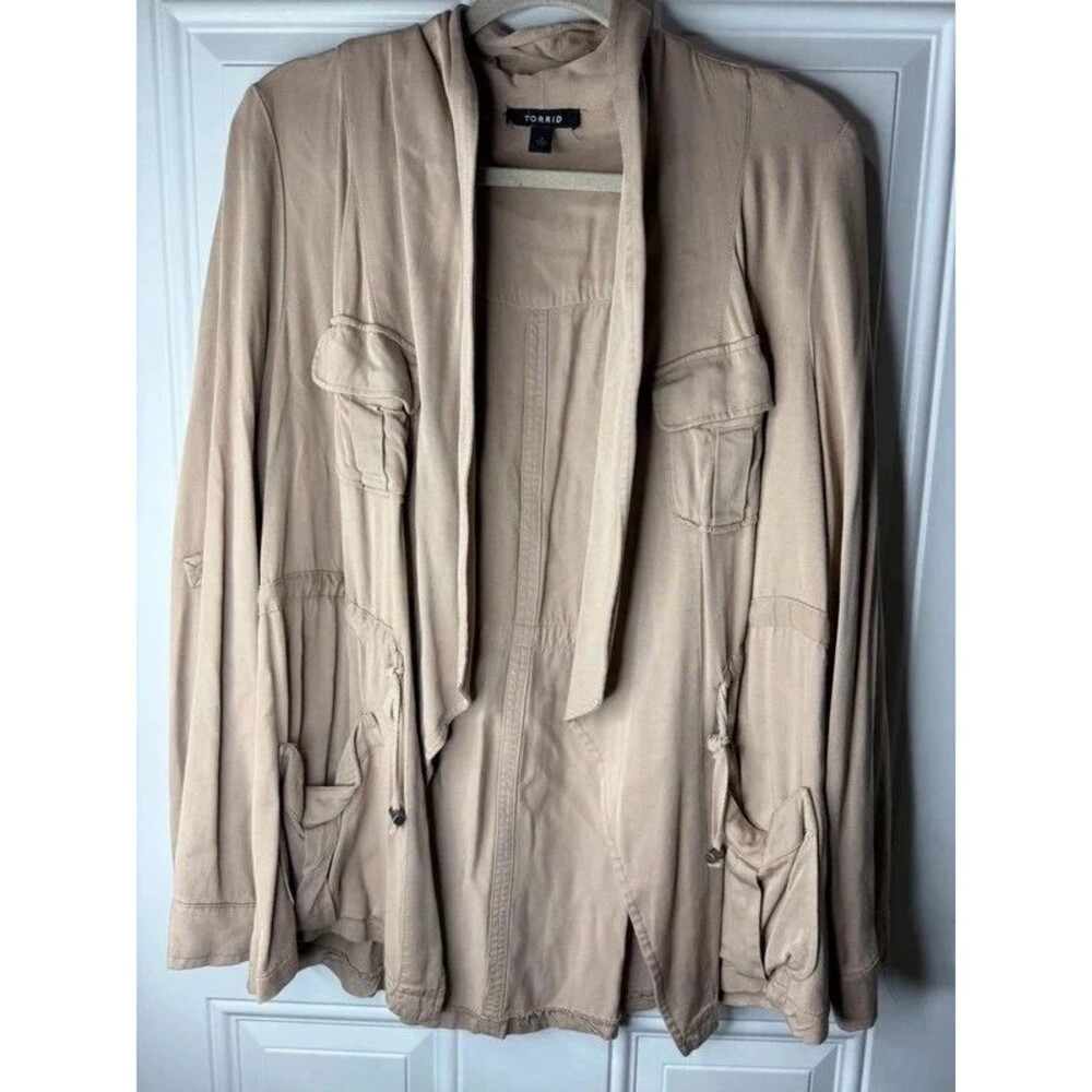Torrid Size 1 Tan Utility Cargo Jacket Open Front Lightweight